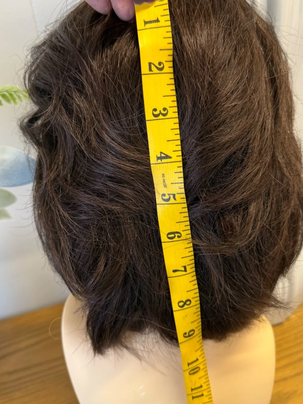 Human hair dark brown short shoulder length wig